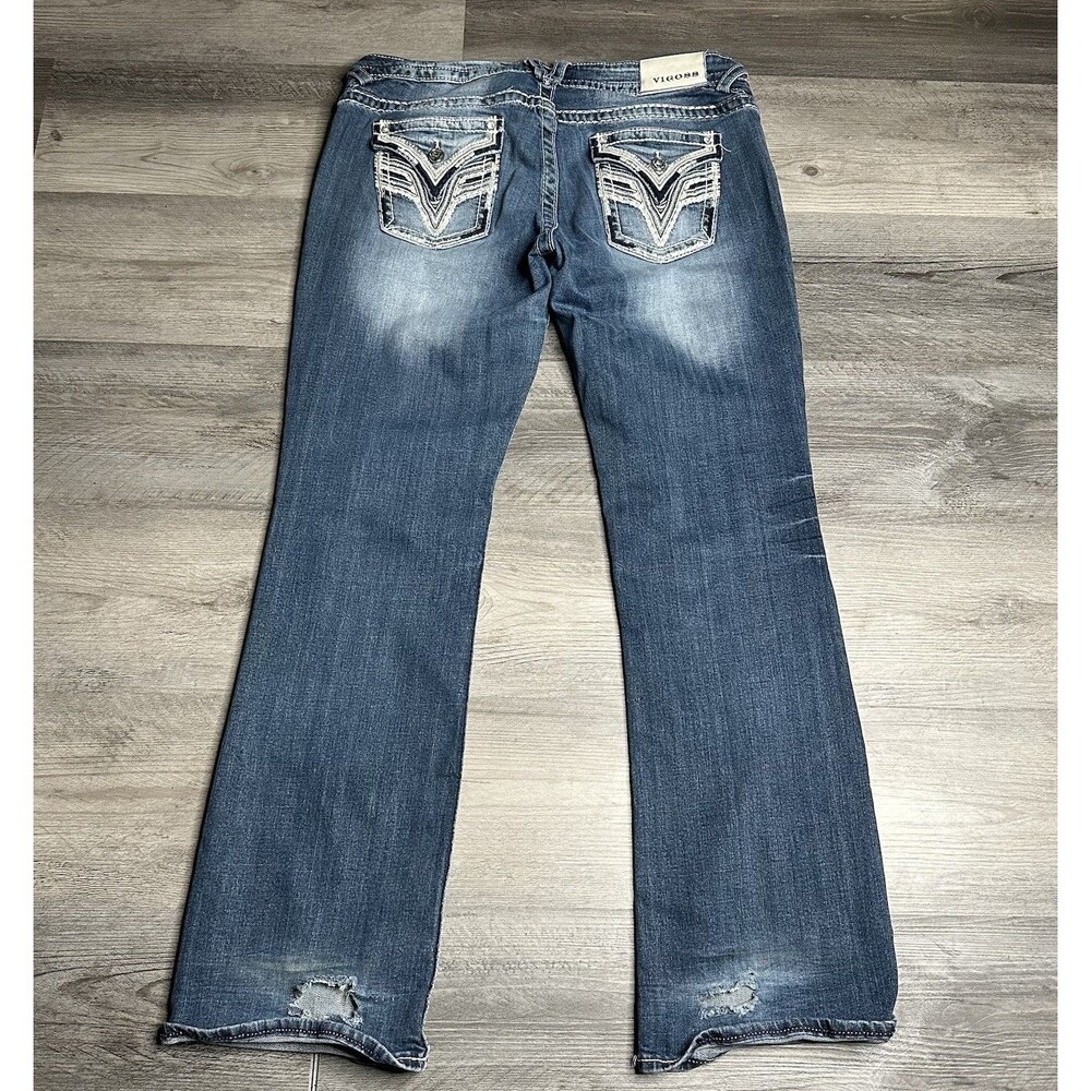 Vigoss The New York Bootcut Jeans Women Size 13/14 L 33 Distressed Bling - Picture 10 of 14